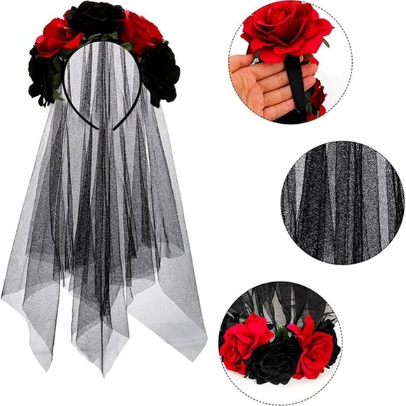 Halloween Floral Headband Ladies Girls Day Of The Dead Rose Flowers Headdress main image 7
